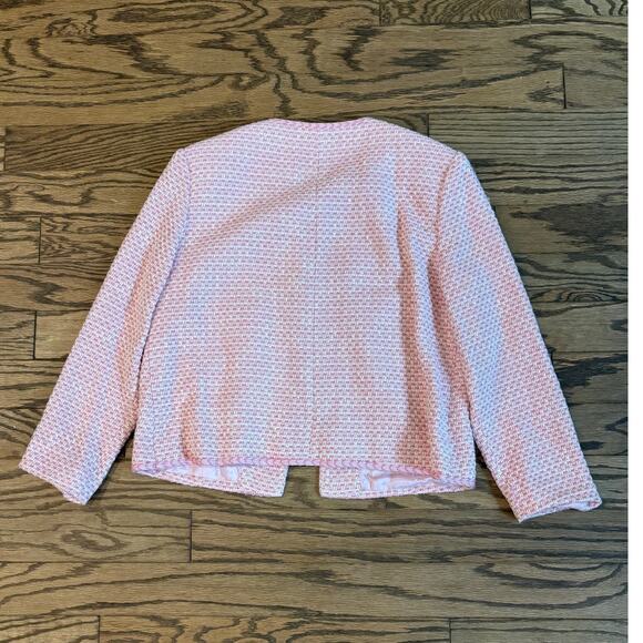 Enrico Baldini Pink Tweed Cropped Blazer Jacket Size 14 Made in USA Career Work - Picture 2 of 7